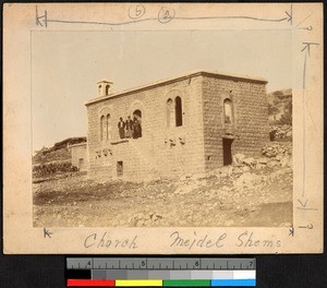 People standing on the second floor of a mud-brick church, Syria, ca.1856-1910