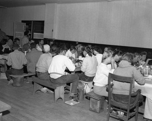 Students having a meal in the dining hall