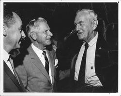 Charles Reinking, Walter Nagle, and unidentified man, 75th anniversary of the Exchange Bank, Santa Rosa, California, 1965