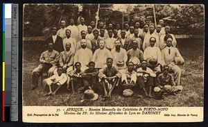 Missionary fathers with thirty-eight indigenous catechists, Porto-Novo, Benin, ca.1900-1930
