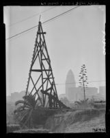 Know Your City No.82 Abandoned oil well in Elysian Park hills with Los Angeles Civic Center in background