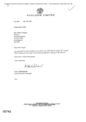 [Letter from PRG Redshaw to Adrian Grogan regarding hard copy of the Excel spreadsheet]