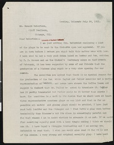 Hamlin Garland, letter, 1911-07-24, to Donald Robertson