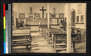 School classroom with blackboards and desks, Congo, ca.1920-1940