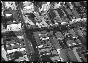 Aerial view of intersection-Second & Figueroa, 1936