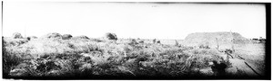 Panoramic view of hay stacks in a field in the Imperial Valley