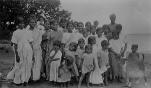 South Arcot District, India. Children from the orphanage and women from the lacemaking school i