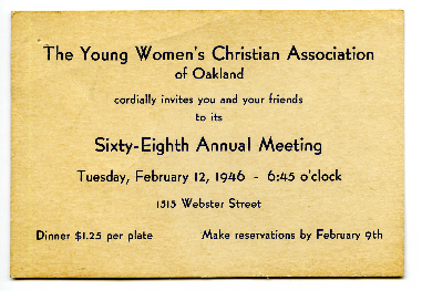 Invitation to sixty-eighth annual meeting of the Young Women's Christian Association of Oakland