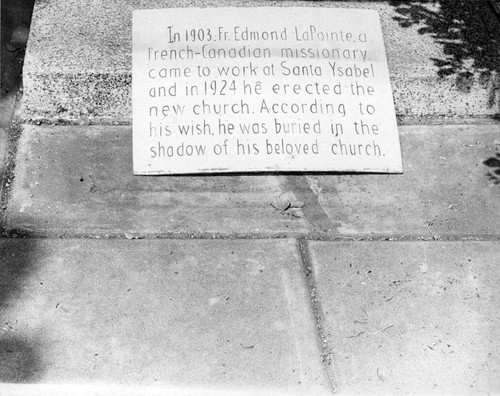 Fr. Edmond LaPointe plaque in Santa Ysabel, CA