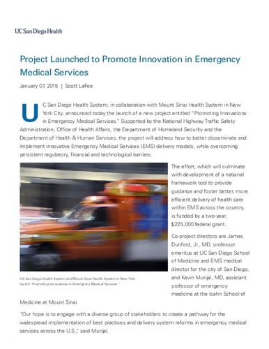 Project Launched to Promote Innovation in Emergency Medical Services