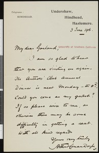 Arthur Conan Doyle, letter, 1906-06-03, to Hamlin Garland