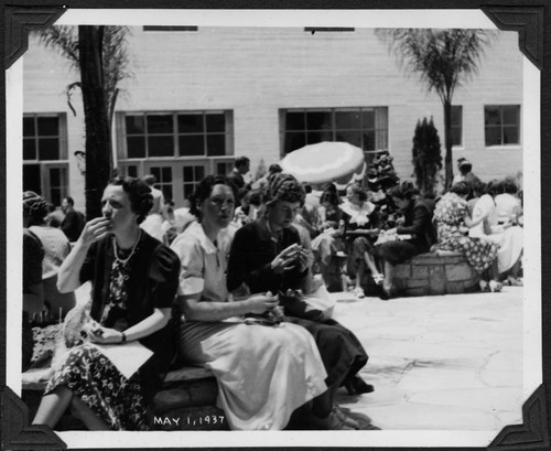Lunch in the Courtyard on Opening Day of the Woodbury College Campus at 1027 Wilshire Blvd