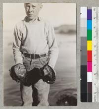 Abalones. Two "captured" specimens, underside to photographer. Off mouth of Little River, Mendocino County, California. 6-29-42, E.F