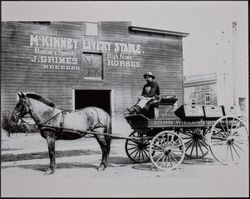 McKinney Livery and John Jarr, First Street and D Street, Petaluma, California, about 1900