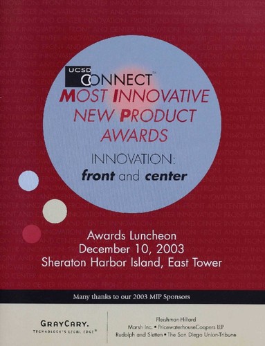 UCSD CONNECT 2003 Most Innovative New Products Awards Luncheon: program