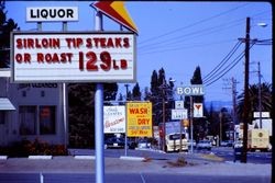 Signs along the 900 block of Gravenstein Highway South in Sebastopol, California, September 1970
