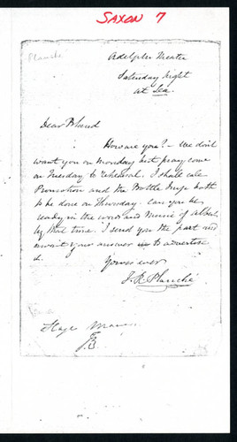 James Robinson Planché letter to [unknown], undated