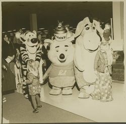 Winnie the Pooh, Tigger, and Eeyore at Sears opening day, Santa Rosa, California, 1980