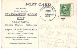 1912 Gravenstein Apple Show advertisement postcard for the 3rd annual show in Sebastopol
