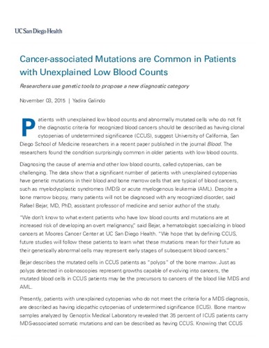 Cancer-associated mutations are common in patients with unexplained low blood counts
