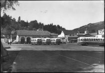 The Greyhound bus depot and lot, circa 1941