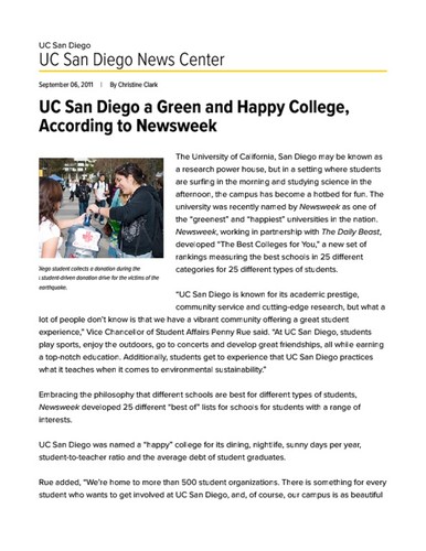 UC San Diego a Green and Happy College, According to Newsweek
