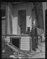 Anna Kindler and dog, Lucky who survived the explosion of 4842 St. Charles Place, Los Angeles, 1935