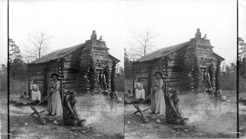 Busy Negro Family Beside Log Cabin. N.C
