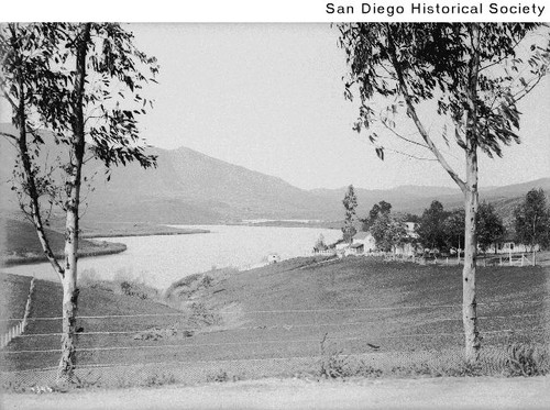 View of a farm on the shore of Upper Otay Lake