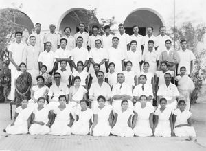 Employees at Tirukoilur Hospital, Arcot, South India, January 1946. Danish missionaries present