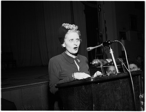 Woman industrialist and organizer of "Liberty Belles", addresses Breakfast Club, 1951