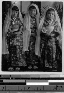 Three first communicants, Tokyo, Japan, ca. 1910-1930