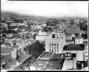 View of Los Angeles and Hollywood Boulevard from the top of the Roosevelt Hotel, Los Angeles, ca. November 1927