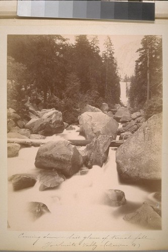 Coming down--last glance of Vernal fall. Yo Semite [i.e. Yosemite] Valley--(Mariposa Co.). [No.] 42. Vernal du Font