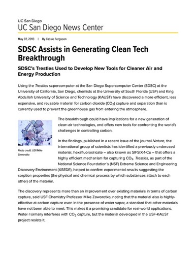 SDSC Assists in Generating Clean Tech Breakthrough