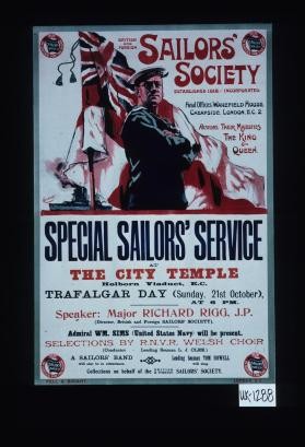 British and Foreign Sailors' Society ... Special Sailors' service at the City Temple ... Trafalgar day ... Collections on behalf of the British & Foreign Sailors' Society