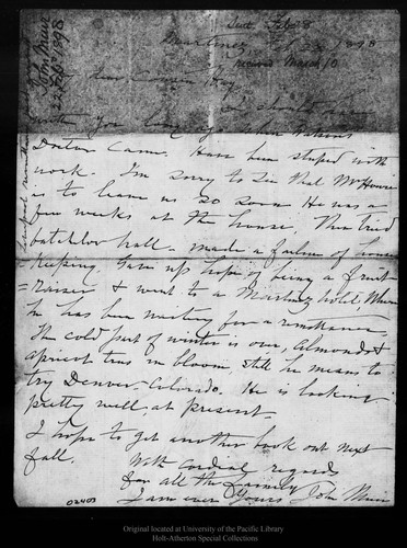 Letter from John Muir to [Annie] Hay, 1898 Feb 22