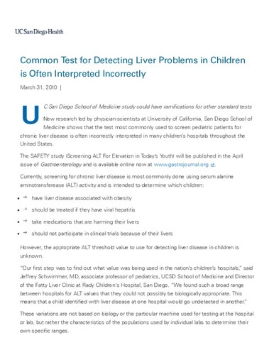 Common Test for Detecting Liver Problems in Children is Often Interpreted Incorrectly