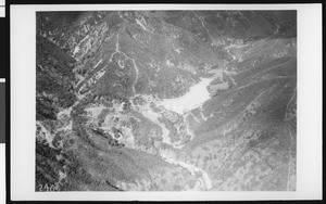 Aerial view of the Sawpit Dam, ca.1920
