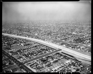 Harbor Fwy to end of construction (aerials), 1958