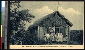 Women and children in front of a chapel, Madagascar, ca.1920-1940