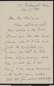 Jesse Walter Fewkes, letter, 1895-11-19, to Hamlin Garland