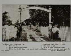 Lloyd gate at the Fred Alberts farm in Petaluma, California, as shown in the Lloyd Co. catalog for 1912