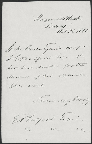 W. E. Malford letter to unknown person, 1861 October 26