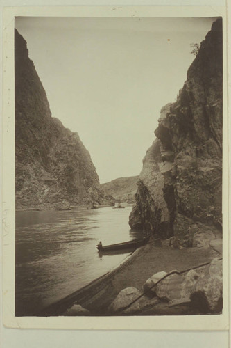 Boulder Canyon- Drilling was carried on here for two years before it was decided to put dam at Black Canyon. Note barge in center of river from which drilling was done