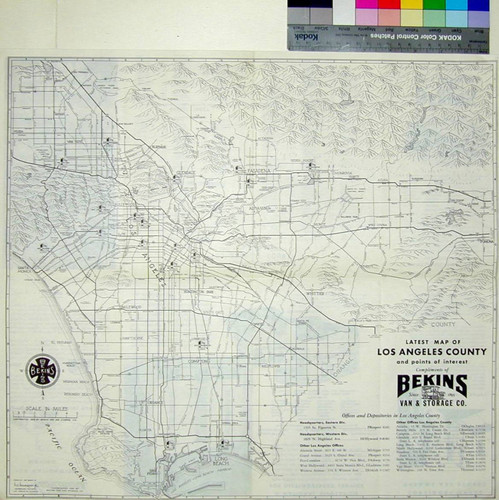 Latest map of Los Angeles County and points of interest : compliments of Bekins Van & Storage Co