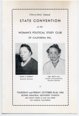 Thirty third annual state convention of the Woman's Political Study Club of California, Inc