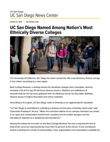 UC San Diego Named Among Nation’s Most Ethnically Diverse Colleges