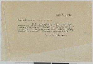 Hamlin Garland, letter, 1914-09-15, to Robert Underwood Johnson