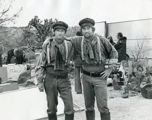 Chuck Waters and Martin Sheen on the set of "Eagles Wing"